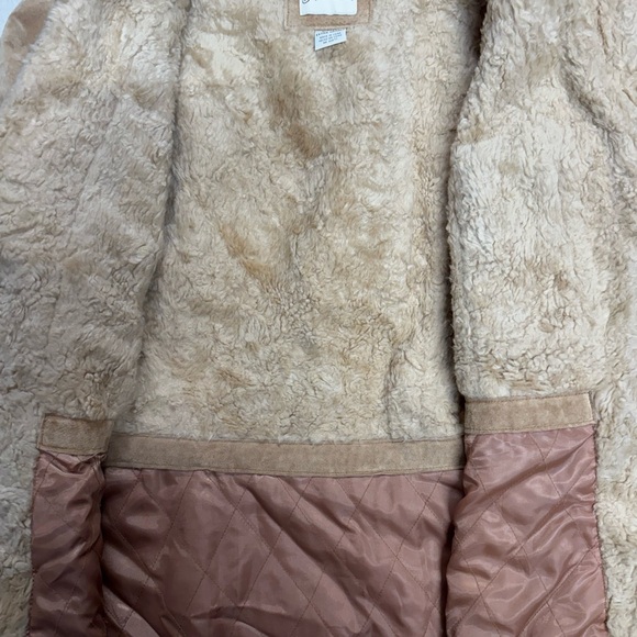 VINTAGE Penny lane meets Y2K Grunge 70's Leather faux Sherpa Fur Coat - XL Tan - Picture 6 of 9